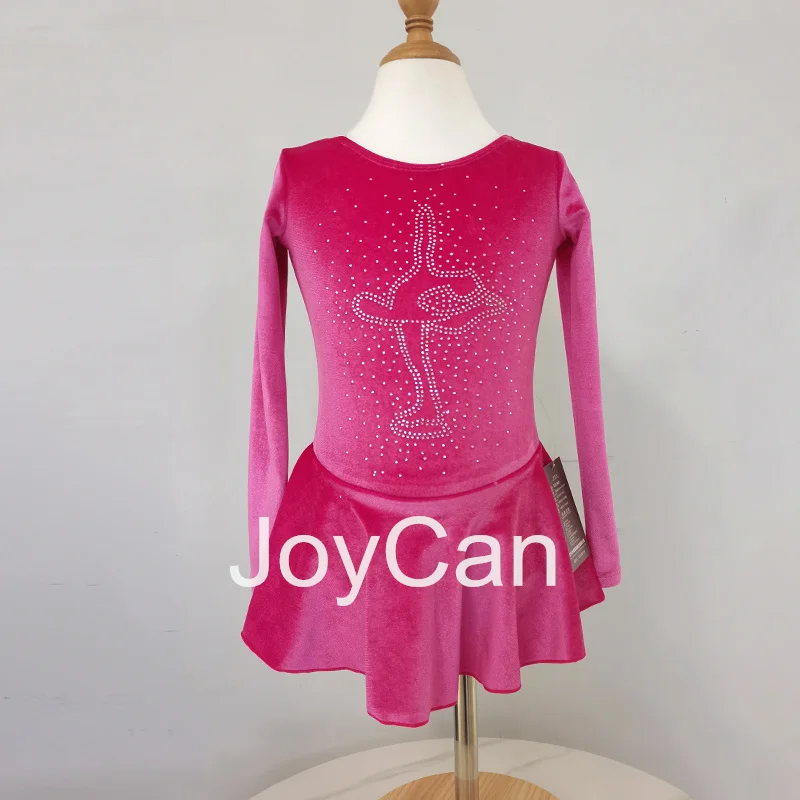 JoyCan Ice Figure  Skating  Dress Girls Pink Spandex Stretchy Velvet Competition Dance Wear Customized