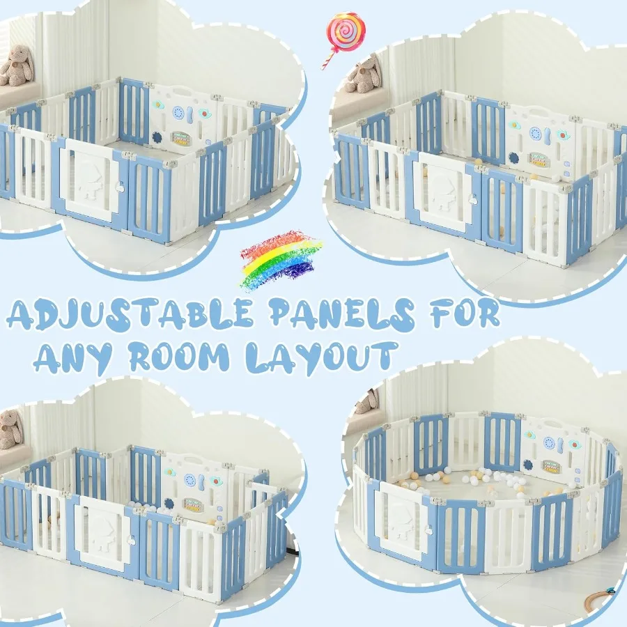 18 Panels Baby Play Pen Extra Large Baby Playpen Foldable Astronauts Play Pens for Babies and Toddlers Adjustable Portable Fenc