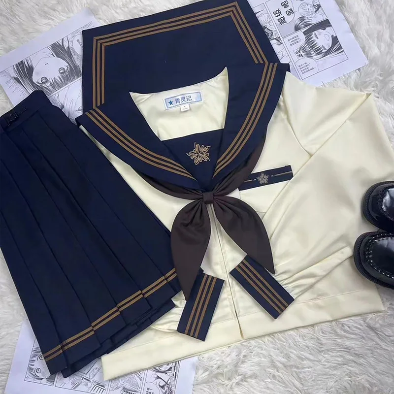 Studente Union JK Uniforme Cosplay Abito da marinaio Gonna a pieghe Top a maniche lunghe Colletto blu scuro Papillon Abito stile college coreano giapponese