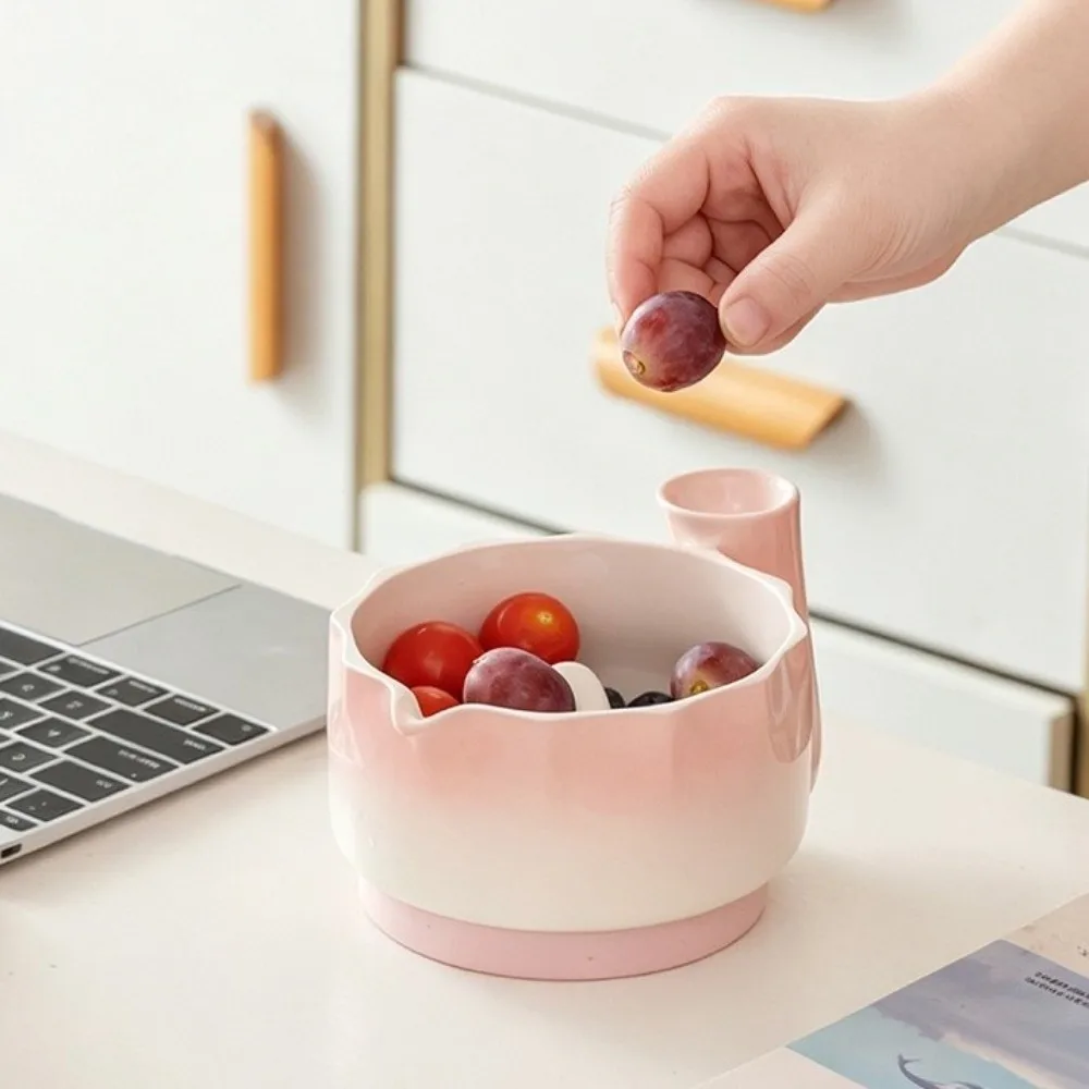 Ceramic Automatic Fruit Washing Bowl Quick Drain Large Capacity Dynamic Vortex Fruit Cleaning Bowl Drainage Holes Self-spinning