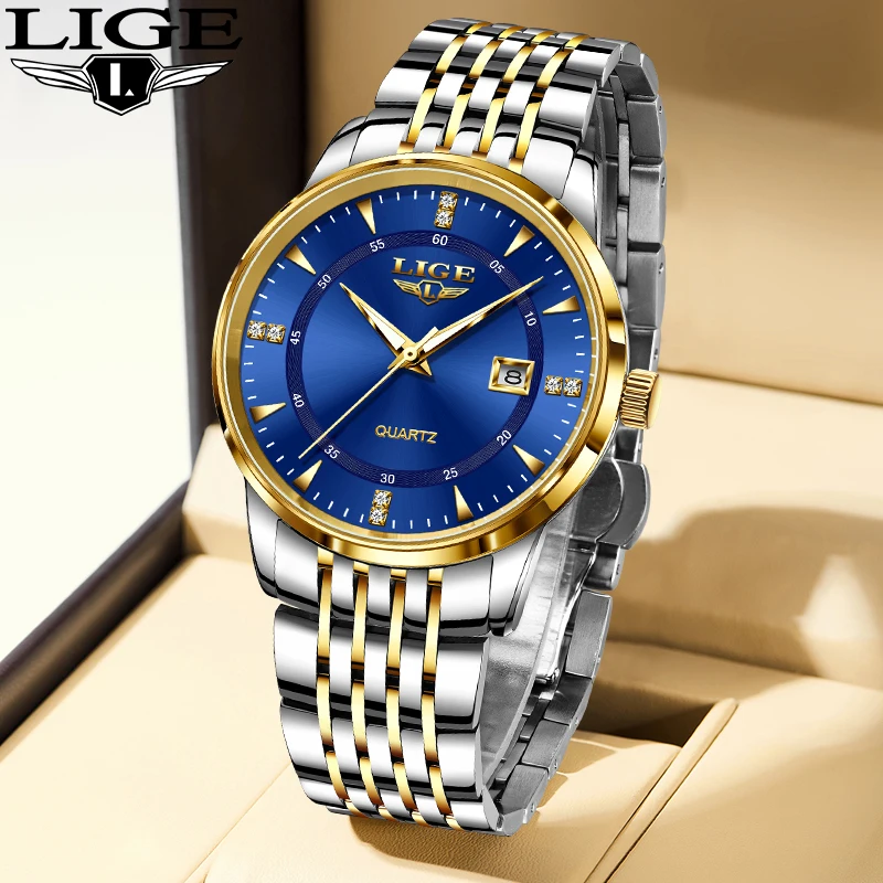 LIGE Fashion Luxury Quartz Watches for Men Business Simple Stainless Steel Casual Sports Man Watch Auto Calendar Male Wristwatch