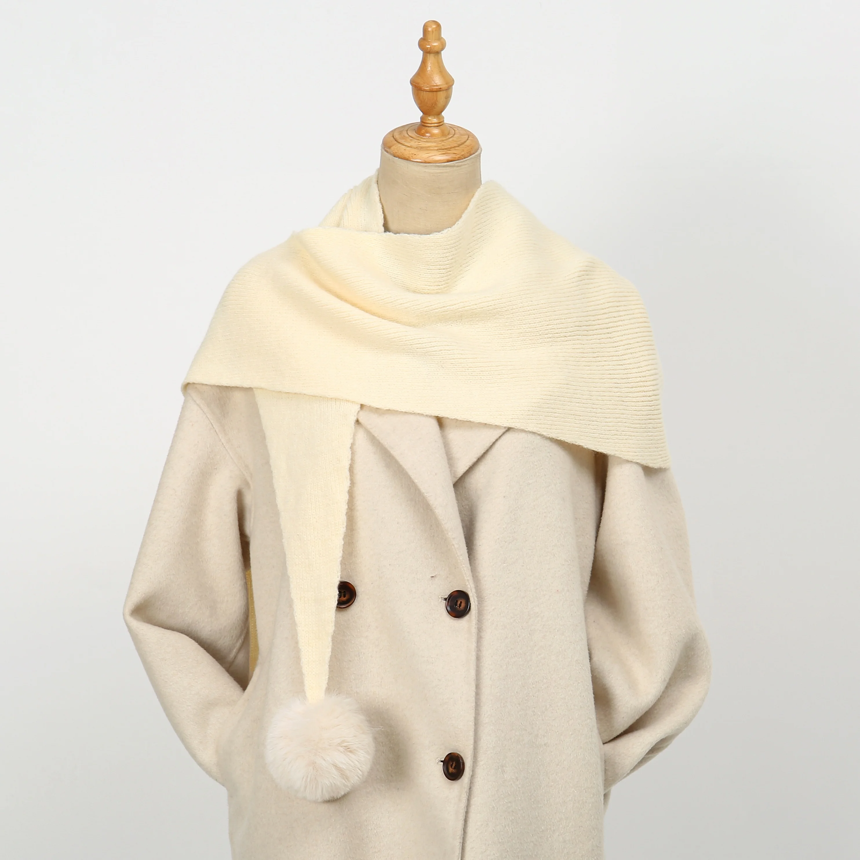 النساء الخريف والشتاء الصوف وشاح محبوك تنوعا ودافئة حماية الرقبة شال رقيق Pompom الأوشحة الخمار 86*36 سنتيمتر #4