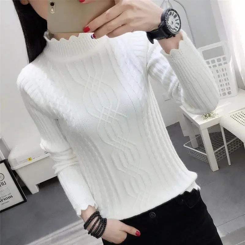 

2023 New Autumn Winter Half Turtleneck Sweater Women Korean Knit Sweater Slim Long Sleeve Pullover Casual Bottoming Jumper Tops