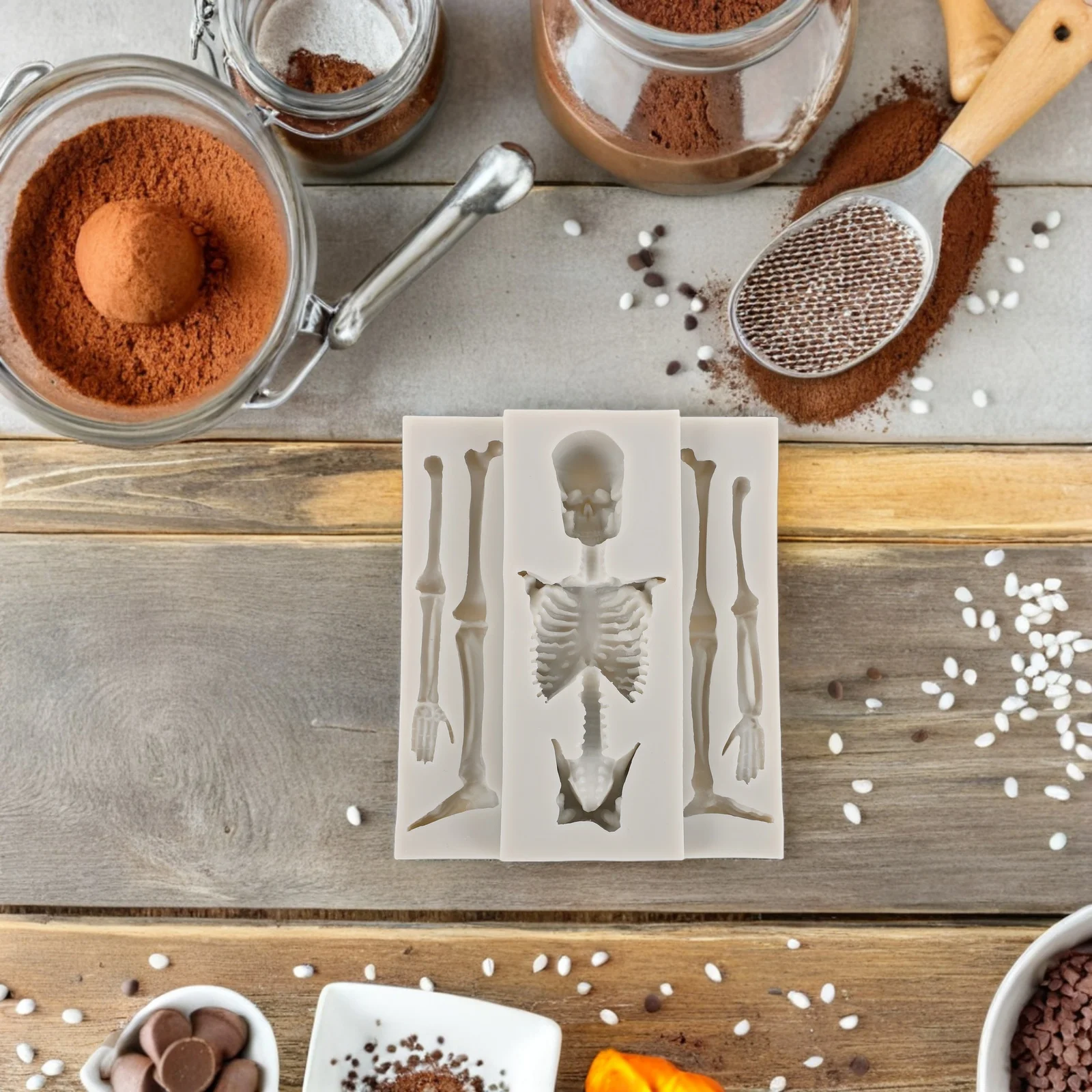 

2 Pcs Halloween Baking Mold Cookie Moulds Skull Ice Cube Grey Fondant
