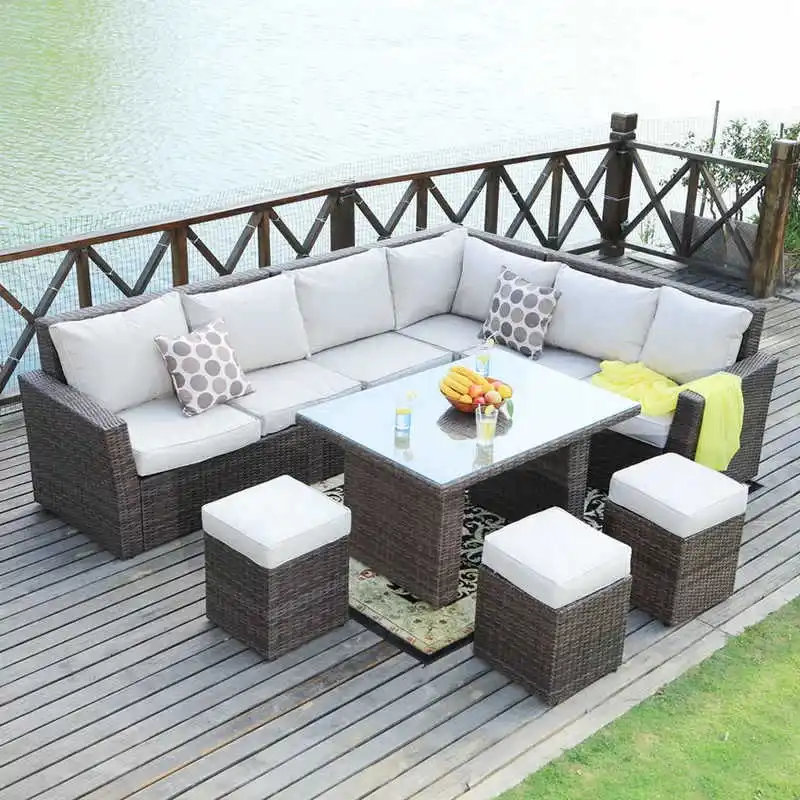 Outdoor rattan sofa courtyard combination three-person rattan chair sun protection waterproof living room rattan outdoor