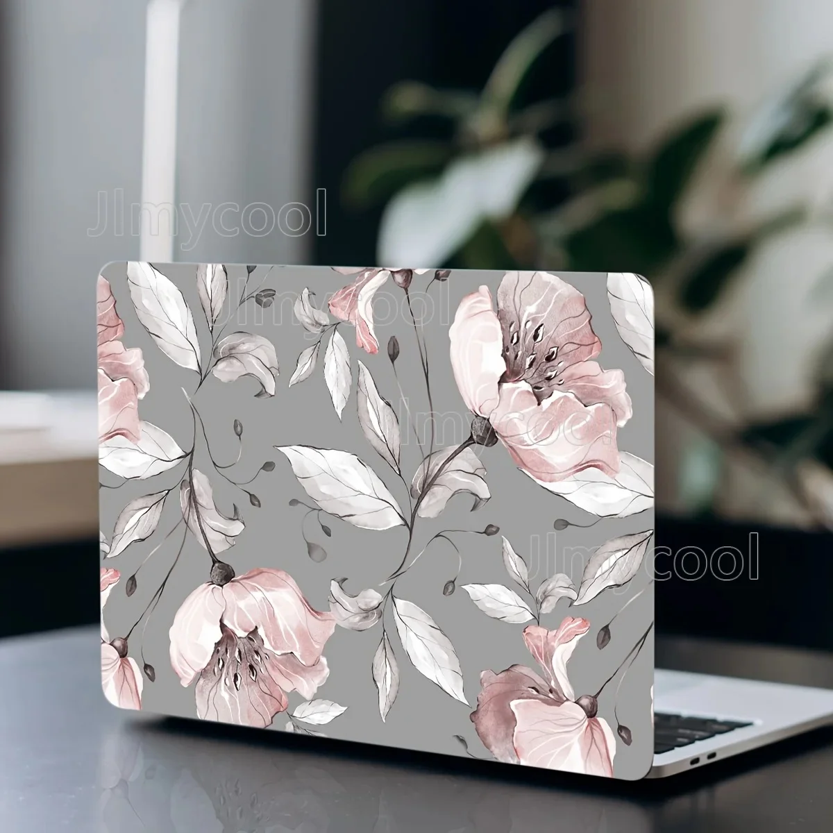 

Laptop Cover Scratch Resistant Elegant Pink Flower Design with Green Leaves Stylish Decor Suitable for Ladies and Students