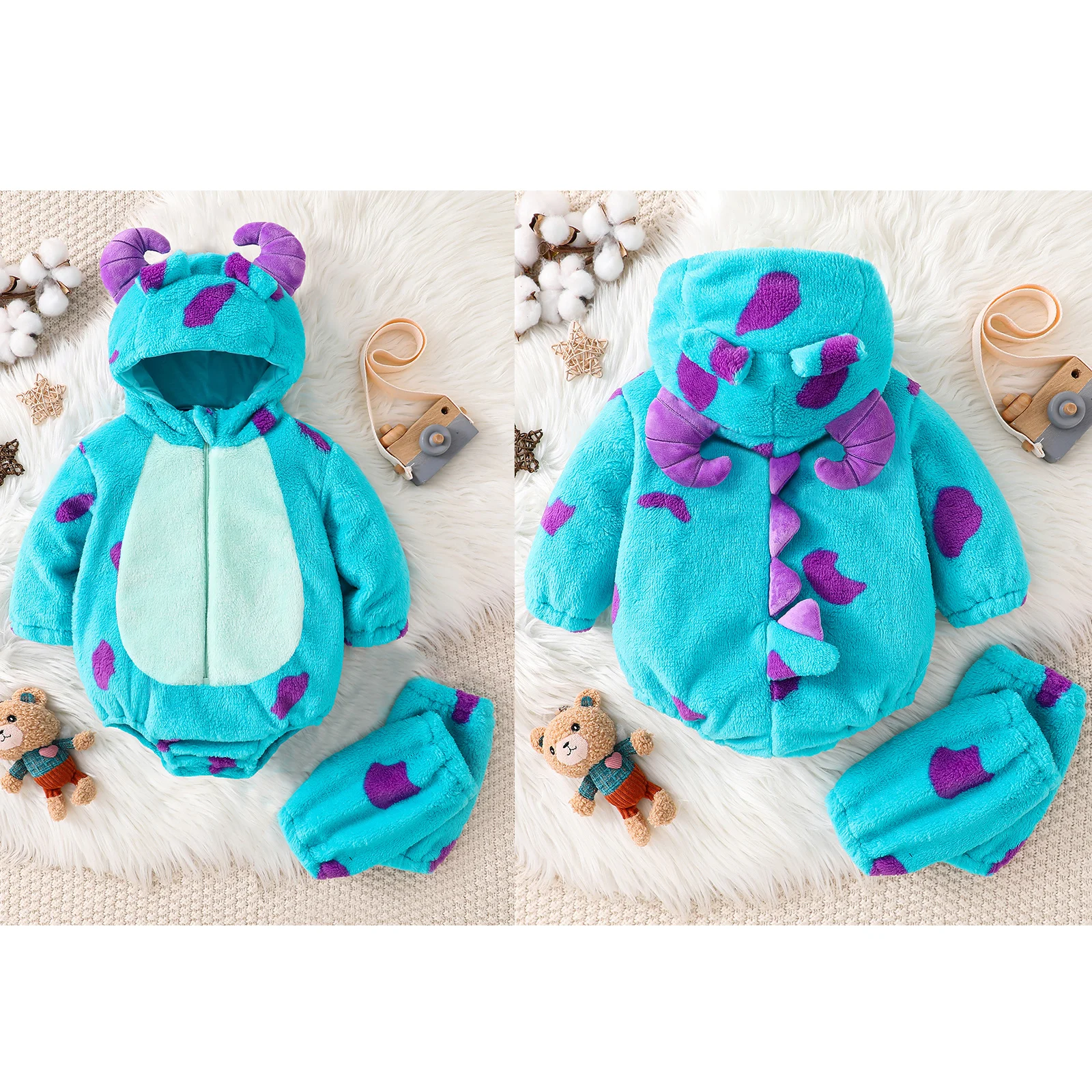 2026 جديد طفل رضيع الحيوان زي الصوف طويلة الأكمام مقنعين رومبير تدفئة الساق هالوين تأثيري الزي