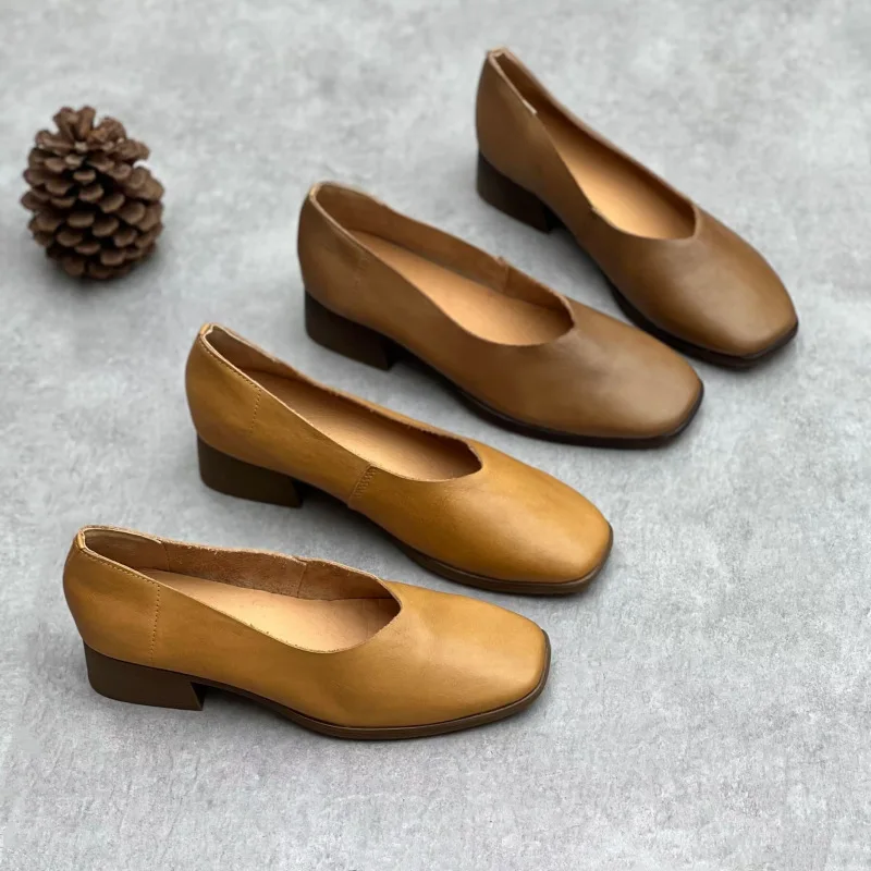 

Vintage Women's Pumps Luxury Genuine Leather 2026 Autumn Fashion British Style Outdoor Casual Business High Heels Woman Size 40