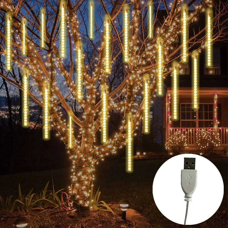 

8 Tubes USB Meteor Shower String Lights Holiday Outdoor String Lights Garden Street Raindrop Lights Christmas Wedding Decoration