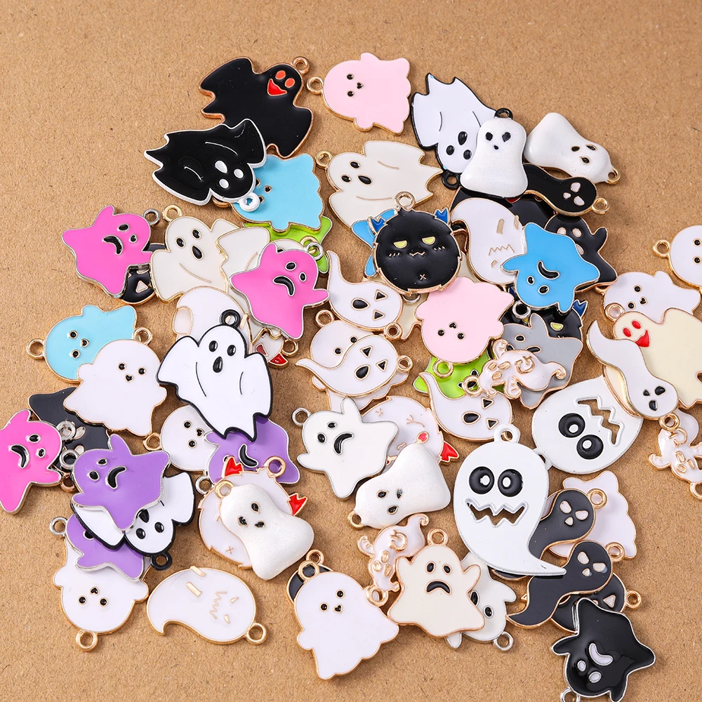 10 Stück süße Emaille Halloween Geist Charms Anhänger für Schmuckherstellung Ohrringe Armband Halskette DIY Zubehör Zubehör