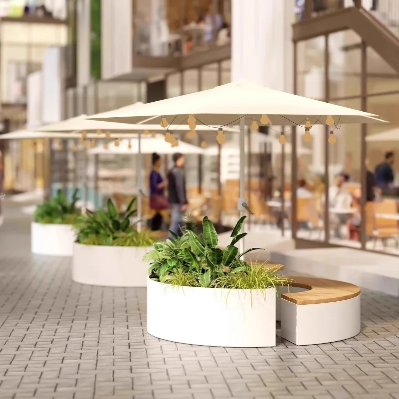 

Flower slot seat integrated stainless steel milk tea shop coffee shop with round card seat table and chair flower bed