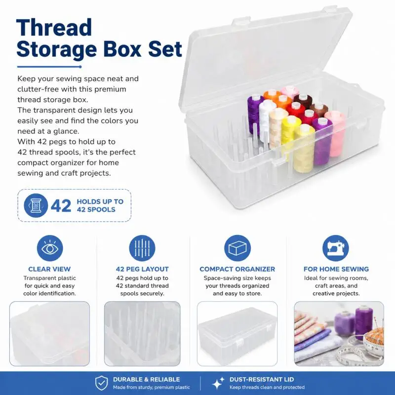 Nähzubehör-Aufbewahrungsbox für 42 Spulen, Spulenhalter, Tragetasche für Faden, Bastelbedarf-Organizer – Detail 3