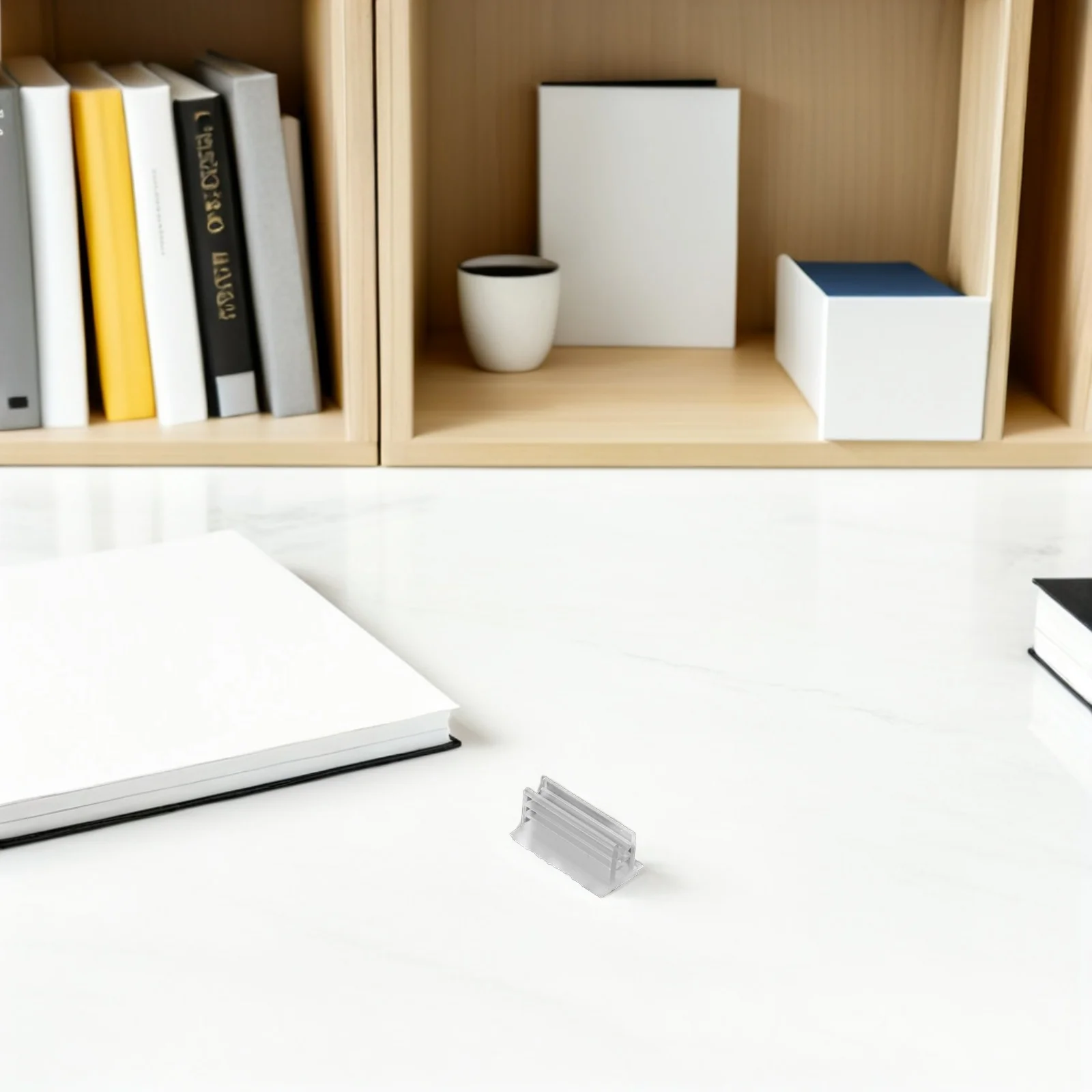 

100Pcs Desktop Business Card Holder Clear Self Adhesive Plastic Stand for Office Desk Organizer Name Card Display Tabletop Sign