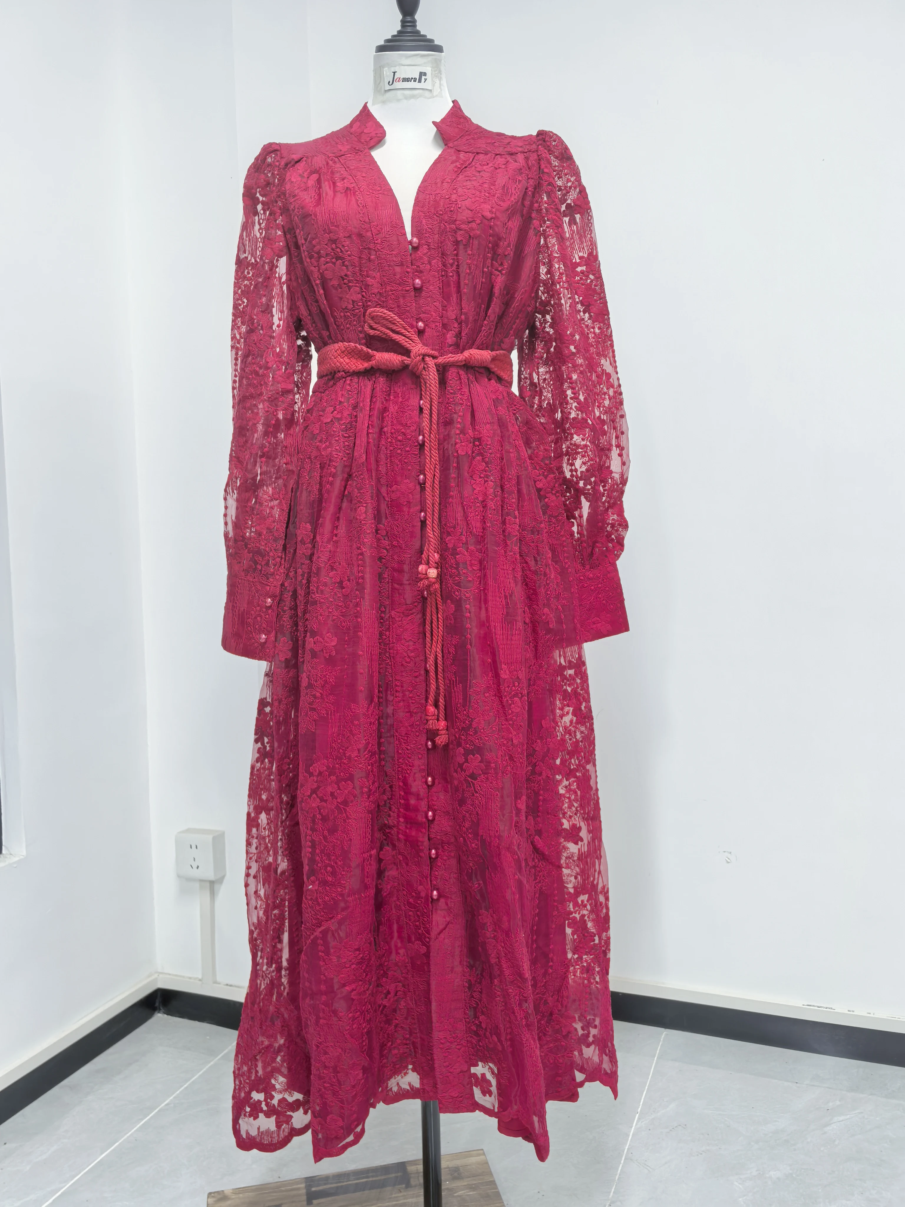 Luxury Embroidery Formal Dresses Women Summer Autumn Lantern Long Sleeve Lace Vestidos Pearl Prom Evening Birthday Dress Party