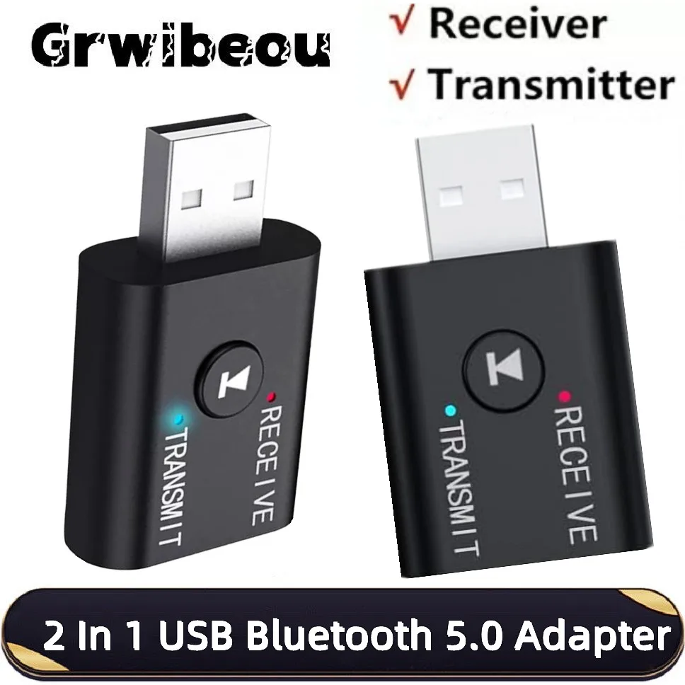 2 in 1 USB Bluetooth 5.0 Adapter Transmitter & Receiver for PC/Laptop/TV/Car/Speaker Wireless Audio Dongle 3.5mm AUX Support