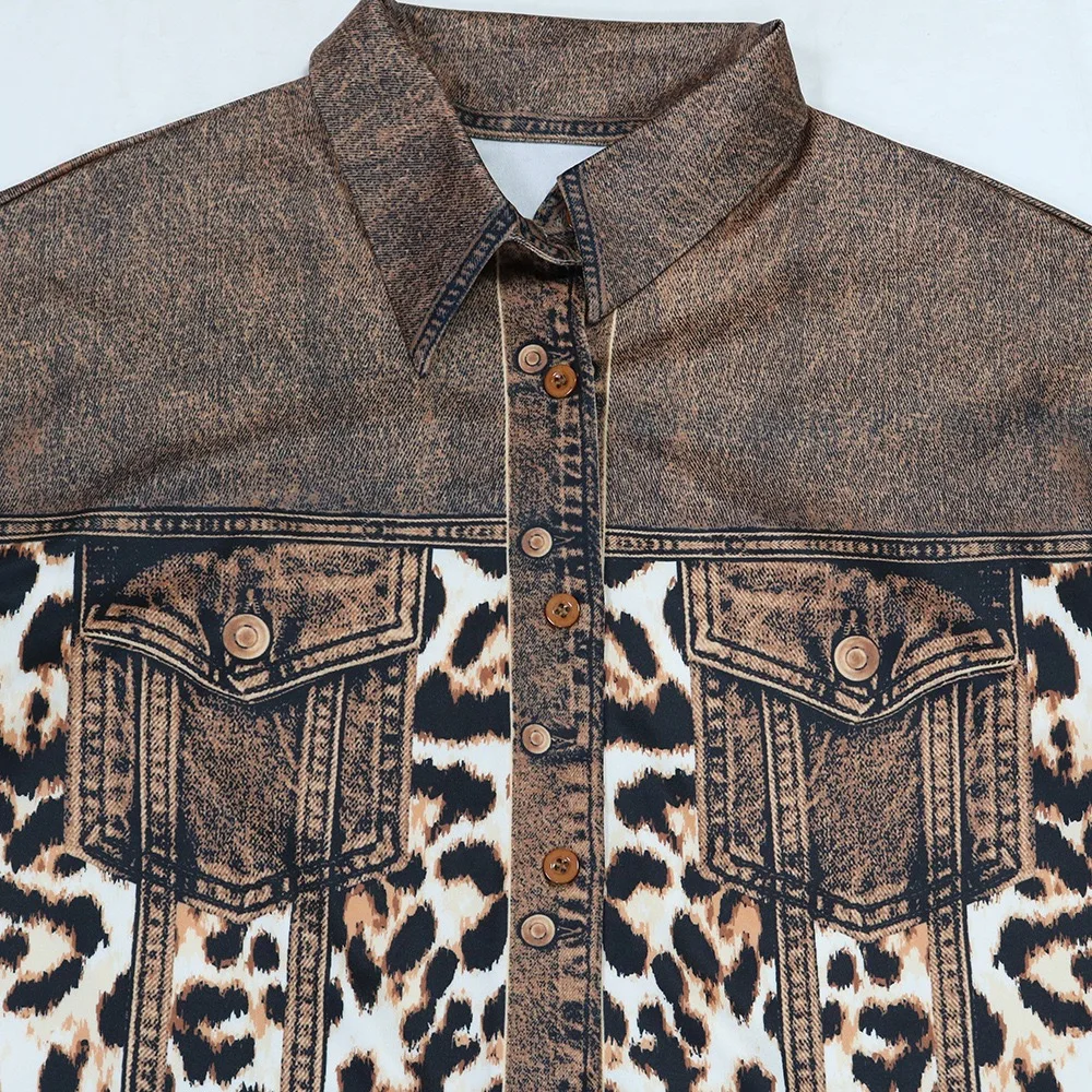 Elegant Leopard Dresses for Women Single Breasted Turn Down Collar Fashion Ladies Evening Night Club Birthday Wear Vestidos Robe