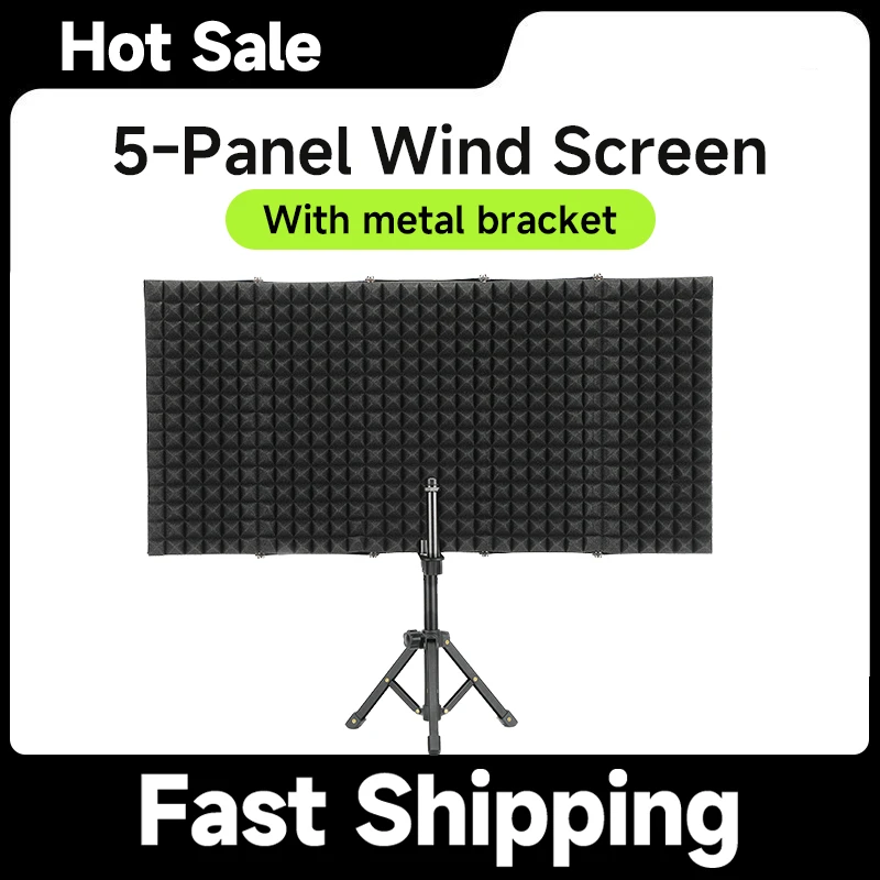 

Noise Reduction Microphone Soundproof Enclosure 5-Panel Wind Screen Anti-Spray Mesh Acoustic Enclosure Studio Windshield