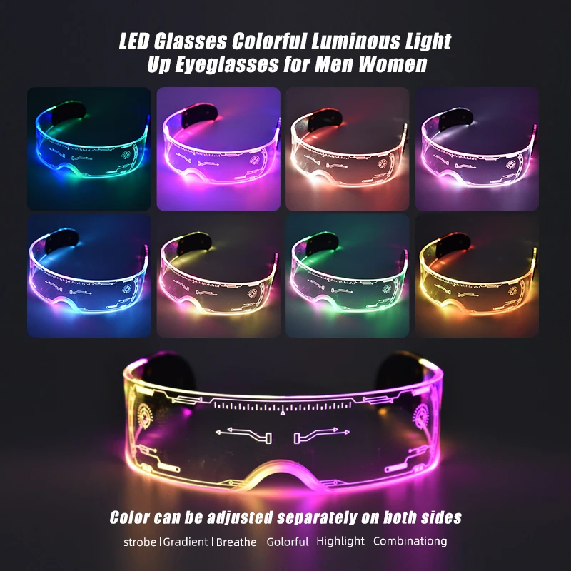 Cool Led occhiali occhiali da sole luminosi Cyberpunk flash Party Glasses Rave Neon Mask Toys occhiali decorativi per concerti vocali DJ
