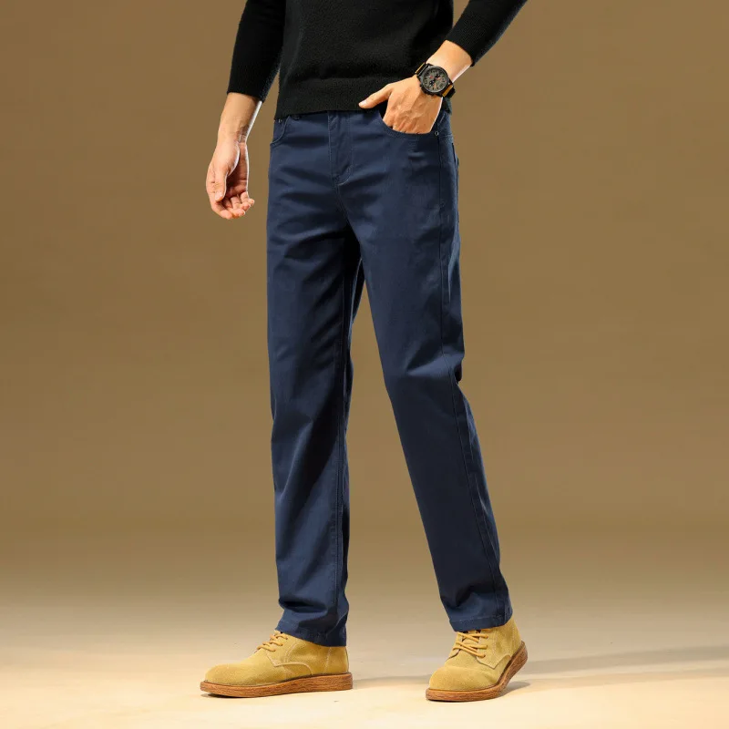 

2024 Pure Cotton Casual Pants Men's Autumn Stylish Simple and Versatile Comfortable Slim Straight Business Long Pants