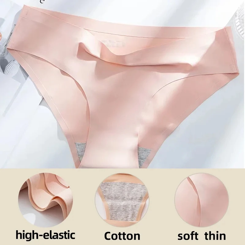 4Pcs/Lot Sexy Panties Women Seamless Underwear Ice Silk Briefs Girls Solid Color Pantys Plus Size Underpants Female Lingeries