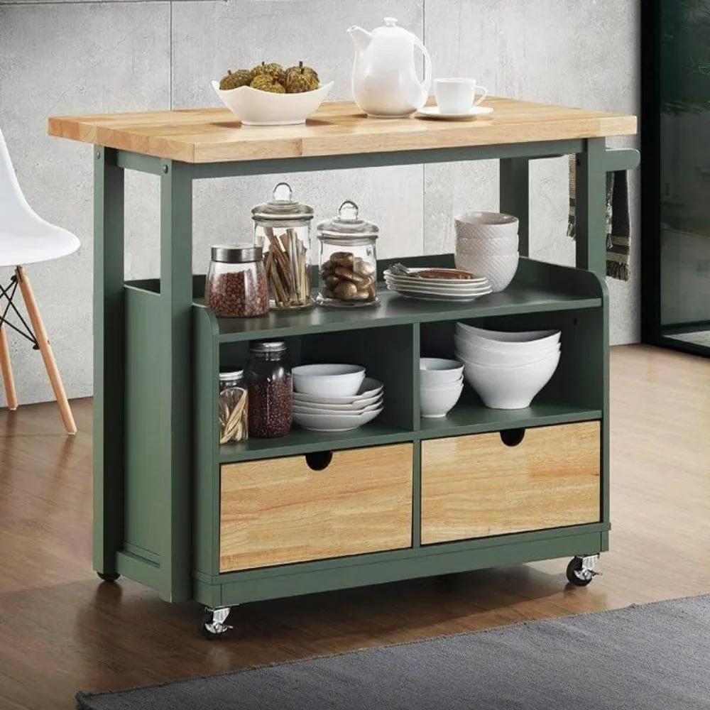 Kitchen Island Cart on Wheels - Butcher Block Island Table for Food Prep, Rolling Kitchen Trolley