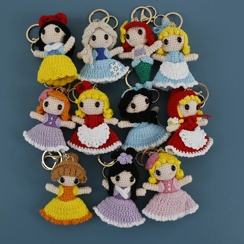 10cm Disney Frozen Elsa Blancanieves sirena princesa muñecos de peluche Crochet llaveros de punto mochila colgante regalos de cumpleaños