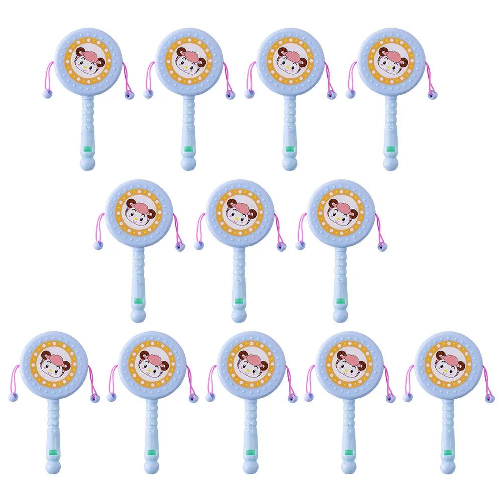 12 pezzi fischio sonaglio-tamburo cartone animato tamburo a mano agitando sonaglio per bambini prima educazione cognitiva per bambini giochi all'interno all'aperto