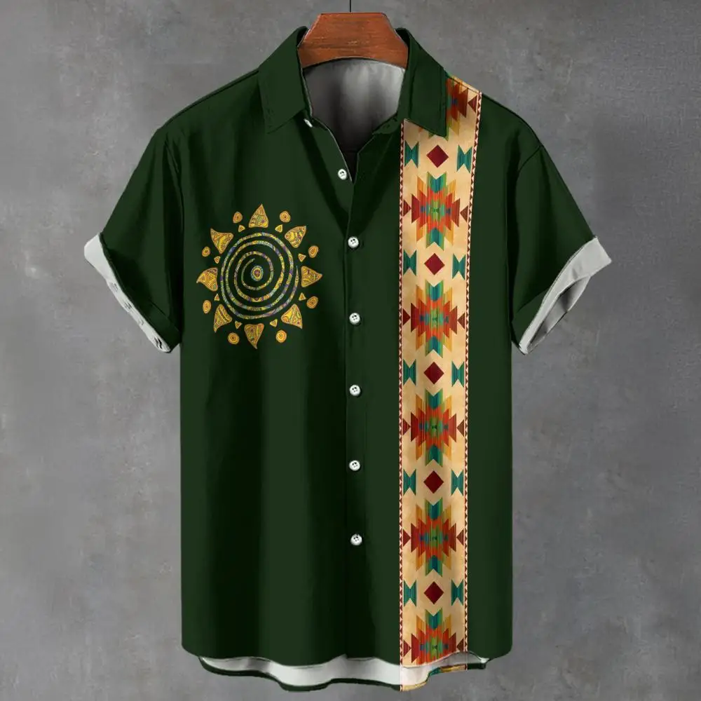 

2024 Ethnic Style Casual Hawaiian Shirt Man 3d Print Fashion Retro Men's Shirt Short Sleeved Men Clothing Top Summers