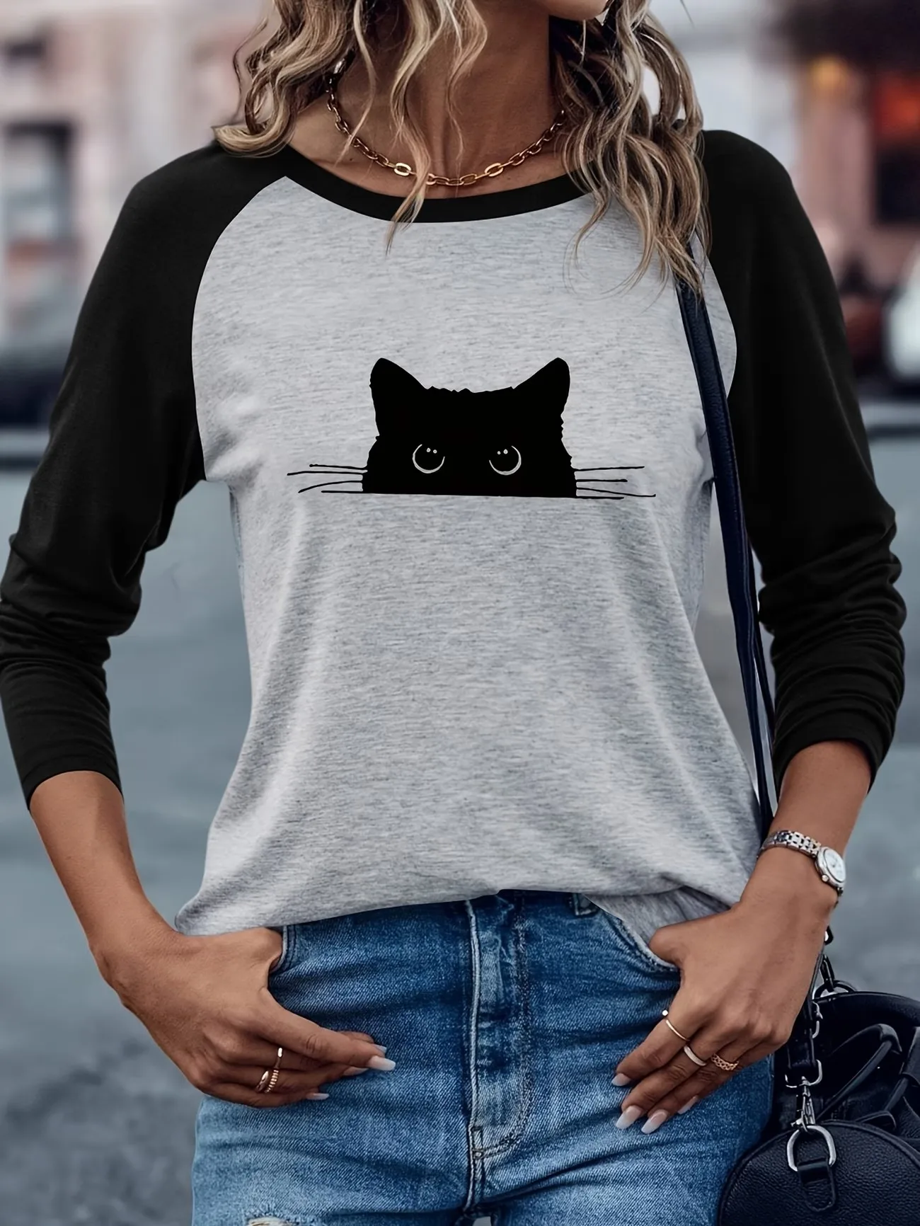 Y2k Streetwear Black Cat Kawaii Long Sleeve T-shirt  Funny Cat Winter Autumn Graphic Long Sleeved Comfortable T Shirt Woman
