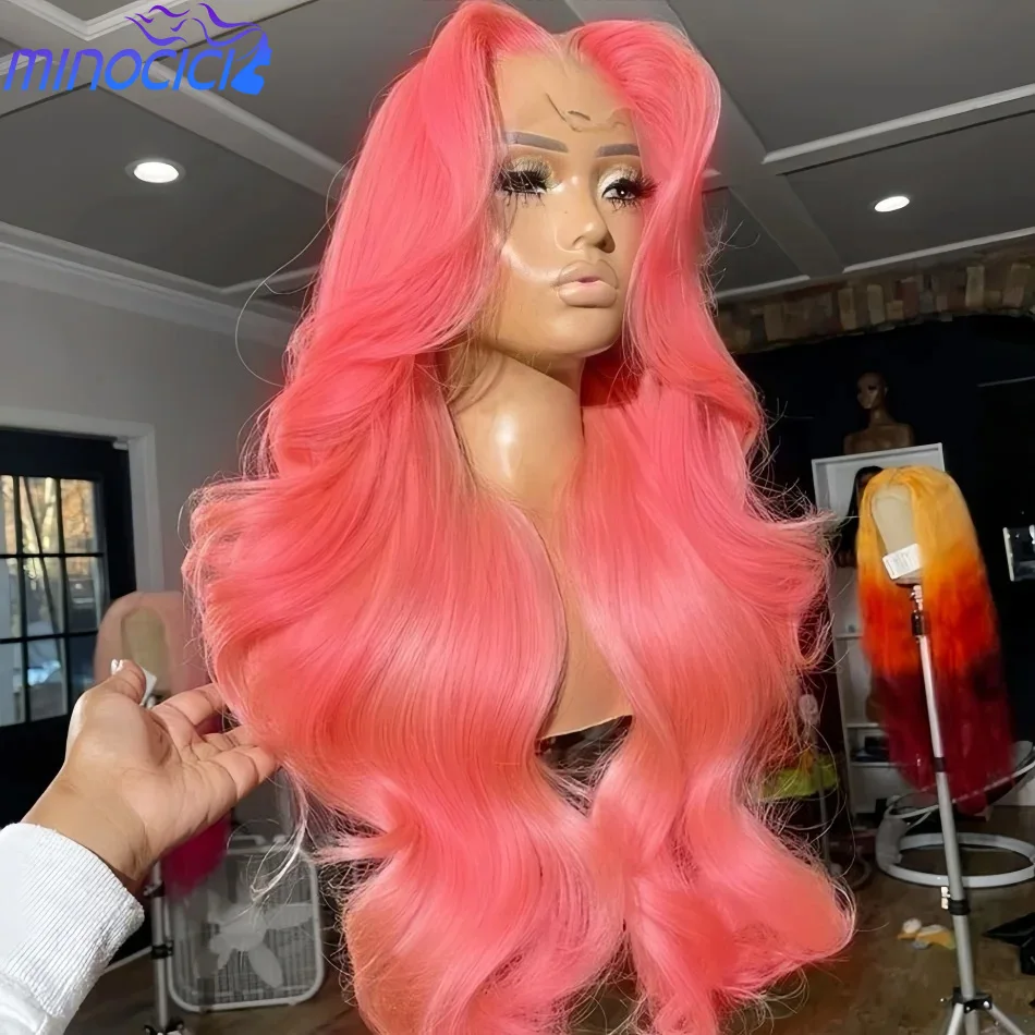 Wig Rambut Manusia Pink Model Body Wave 13X6 Hd Lace Frontal Wig 100% Rambut Manusia Wig Lace Front Berwarna Preplucked Rambut Brasil 38 Inch