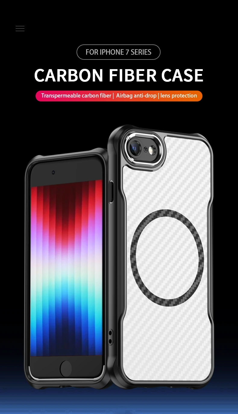 Geeignet für iPhone 7, Kohlefaser, Apple 8 Magsafe Wireless Charging Case SE2, durchscheinende Rüstung, iPhone SE3, Anti-Drop-Handyhülle – Detail 1
