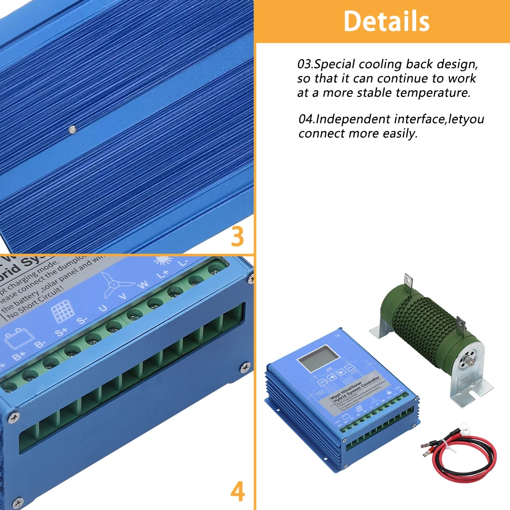 Imagem -03 - Sistema Híbrido Solar Eólico Controlador de Carga Mppt com Carga de Despejo Turbina Eólica Painel Solar Regulador Solar 15000w 12v 24v 48v 5kw