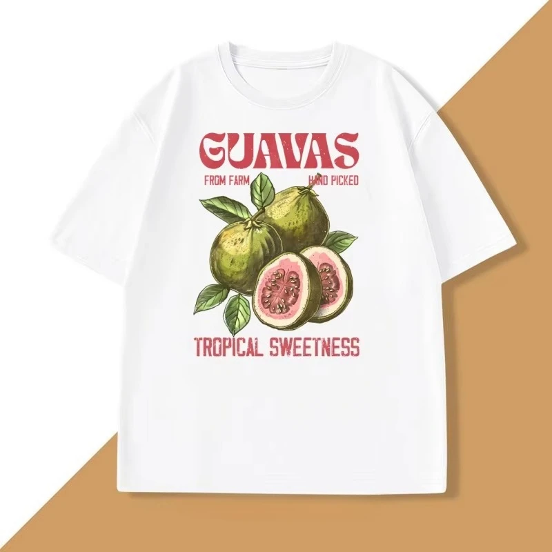 Guavas Retro-Grafik-T-Shirt, lässiges Baumwoll-Kurzarm-T-Shirt für Obstliebhaber, süßes Unisex-T-Shirt für Erwachsene, Grafik-T-Shirt für Männer und Frauen, Oberteile