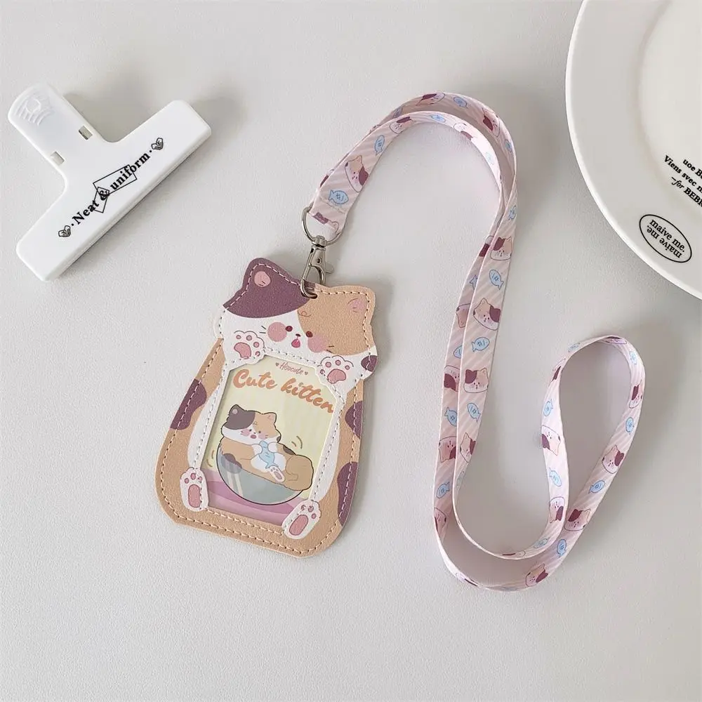 Soporte para sesión fotográfica de dibujos animados Kawaii, funda protectora para tarjetas de visita con cordón, soporte para identificación, insignia, funda para tarjetas de autobús