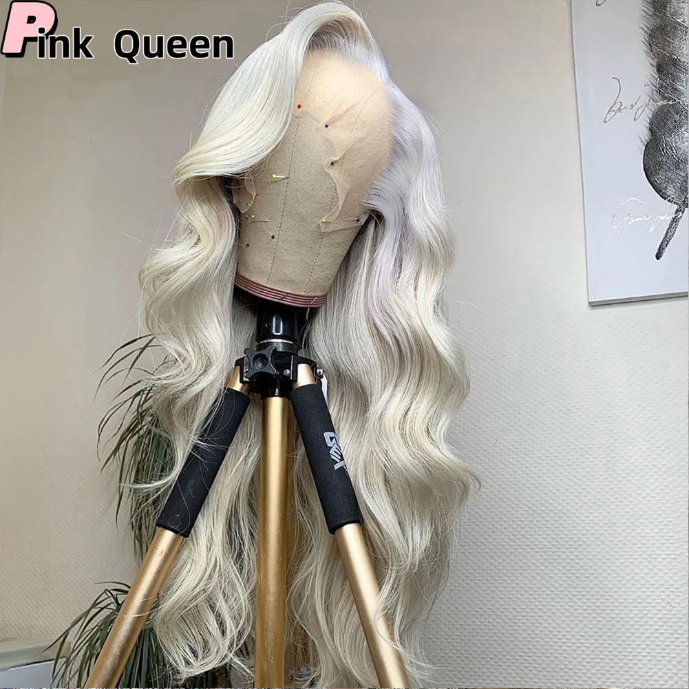 stock women lace front wig hand kn otted silver synthetic lace wig Ladies girls party all-purpose style hairpiece long gray hair