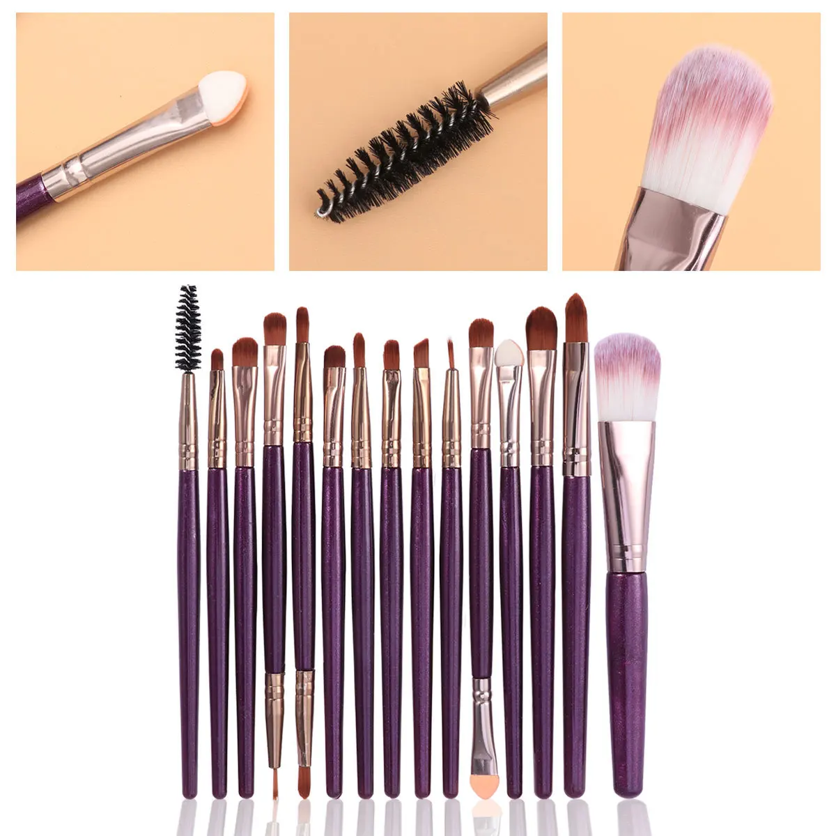 15-teiliges professionelles Make-up-Pinsel-Set, Werkzeugset für Frau, Gesicht, Augen, Rouge, Puder, Foundation, Pinsel, wiederverwendbares Nylon