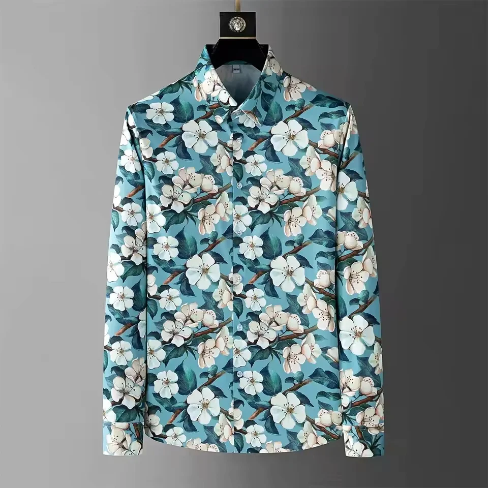 ファッションレジャー HD パターンプリントシャツ秋メンズバルクシャツトップ長袖プレミアム韓国大きいサイズ紳士服 XS-6XL