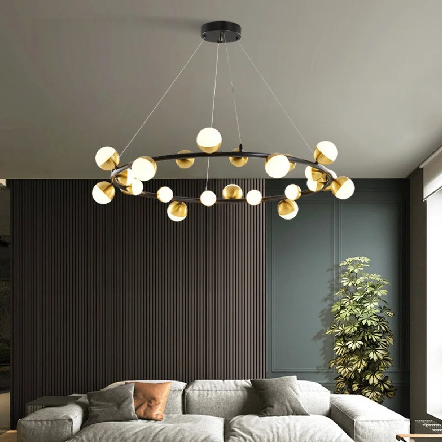 Nordic style LED chandelier living room dining room kitchen bar glass ball modern creative electroplating molecular chandelier