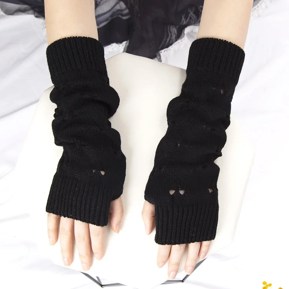 Women Winter Arm Sleeves Warm Knitted Arm Warmers Long Sleeve Half-finger Glove Gothic Fingerless Mitten Christmas Gift