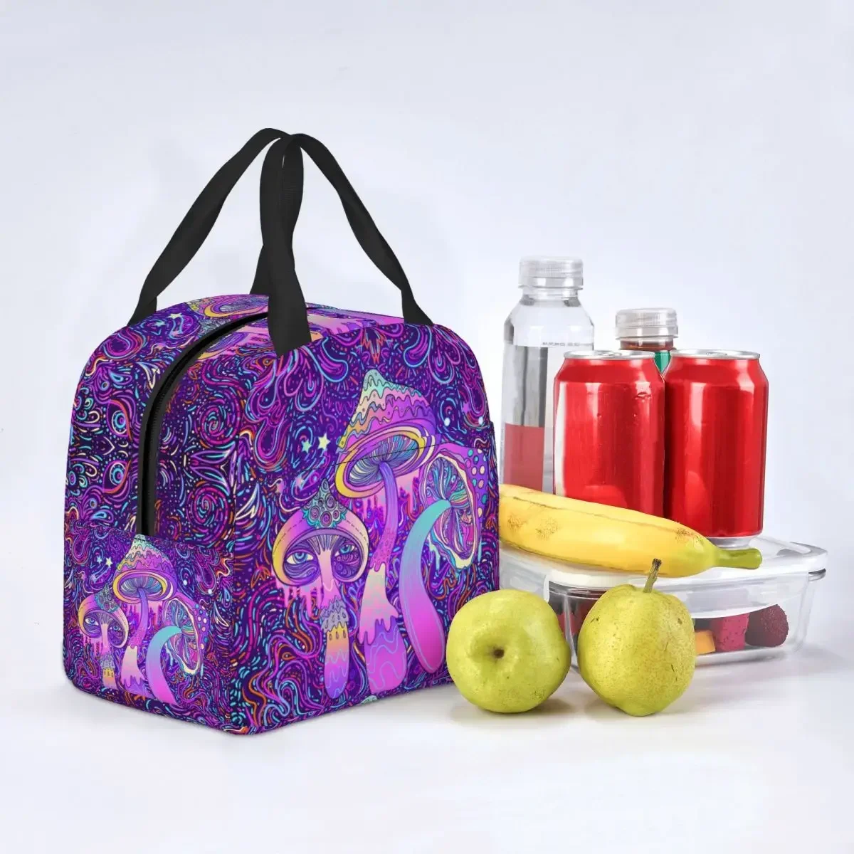 Psychedelic Magic Mushrooms Insulated Lunch Bag for Outdoor Picnic Resuable Cooler Thermal Lunch Box Women Kids Food Tote