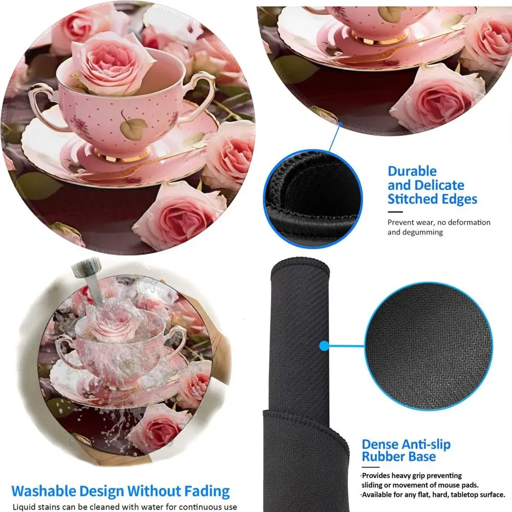 Tapete de mouse para jogos romântico Shabby Chic com estampa rosa com borda costurada e base de borracha antiderrapante