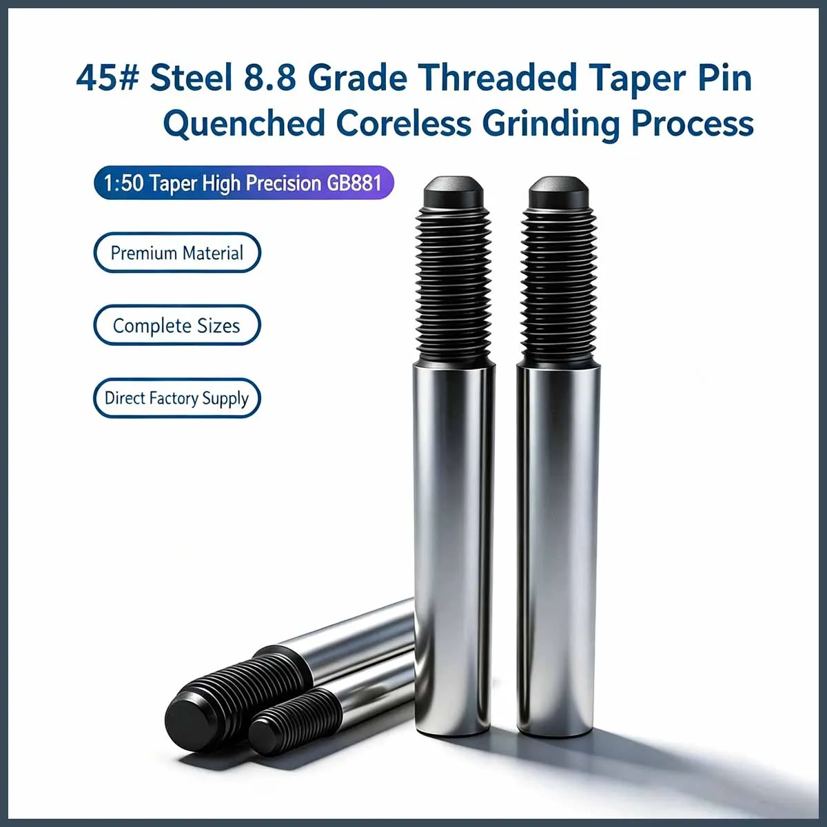 2/5/10PCS 45 # Steel Spiral Tail Cone Pin 1:50 Taper Heat Treated Polished External Thread Cone Pin M4M5M6M8M10M12