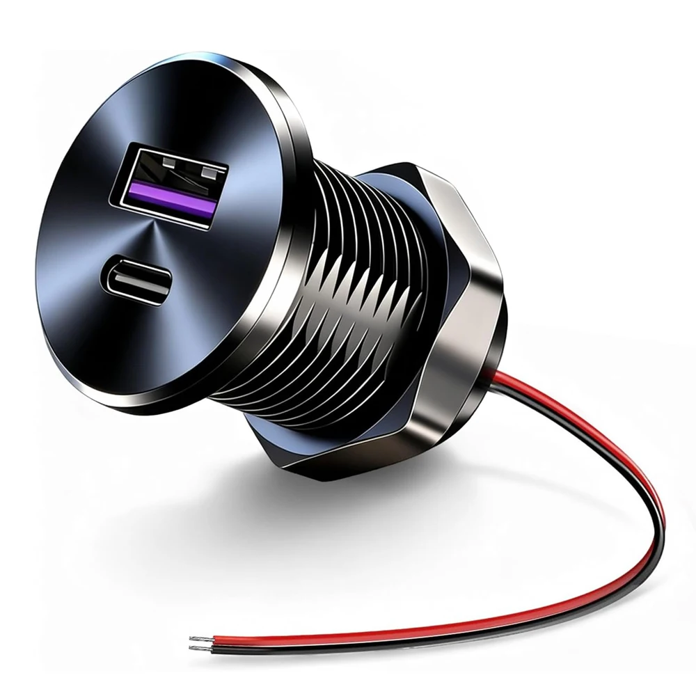 DC 12V/24V RV USB Outlet All-Aluminum 48W PD3.0 & QC3.0 USB Charger,Recessed Mount Fast Charge Outlet for Car,Boat,Truck,Bus,ATV