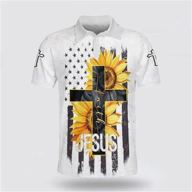 3D Printing Christ Jesus Pole Summer Short Comics Shirt Large Size Casual Top Loose Street Clothes Button Shirt