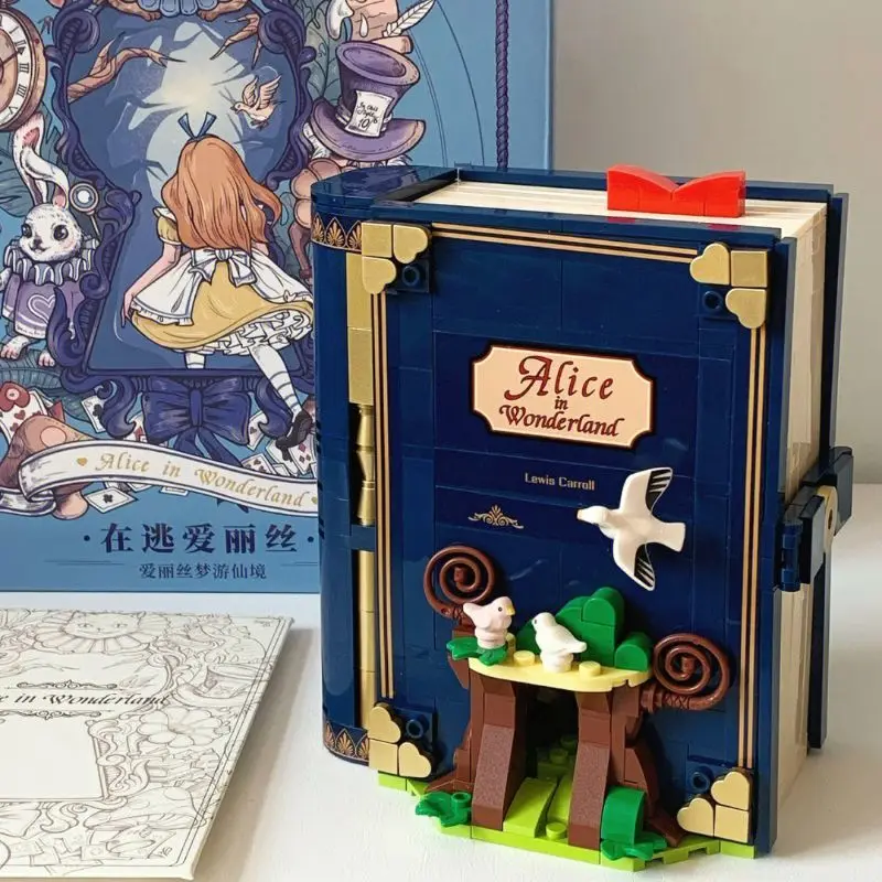 Fairy Tale Series Building Block Book Alice Cinderella Little Match Girl Assembling Toy Model Ornaments Festival Gift