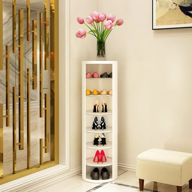 

360 Degree Rotation Shoe Cabinet Simple Vertical Small Narrow Shortage Organizer for Household Doorstep with Provincial Space