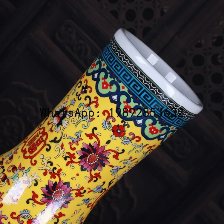 P4-1 Jingdezhen ceramic vase handmade yellow enamel celestial ball vase