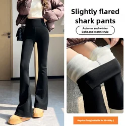 2025 New Autumn and Winter Shark Flared Pants Women's Wear High Waist Skinny Elastic Yoga Fleece Leggings