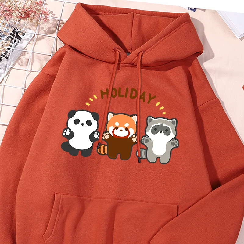 

Holiday Panda Printing Hoody Women'S Autumn Oversize Versatile Sweatshirt Warm Fleece Comfortable Hooded Basic Loose Streetwear