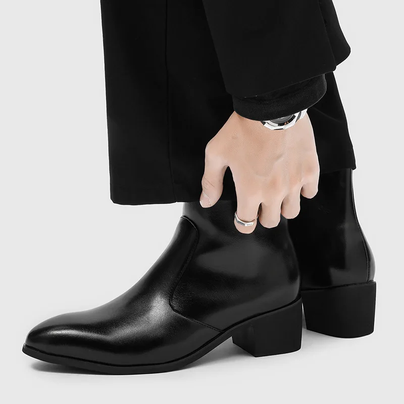 men's casual business office high chelsea boots black soft leather shoes cowboy spring autumn boot handsome ankle botas hombre